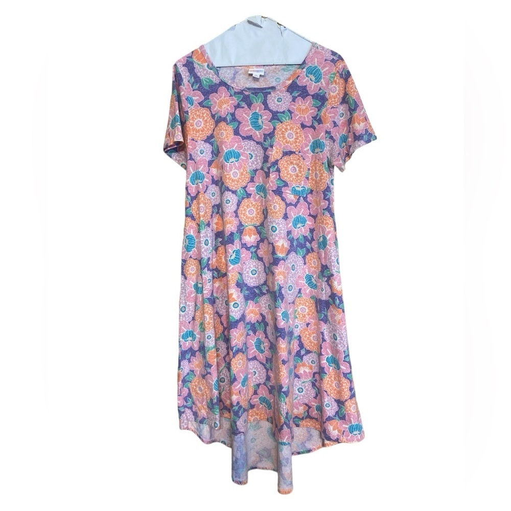LuLaRoe maxi high low dress pastel floral pink  purple cotton poly spdx …
